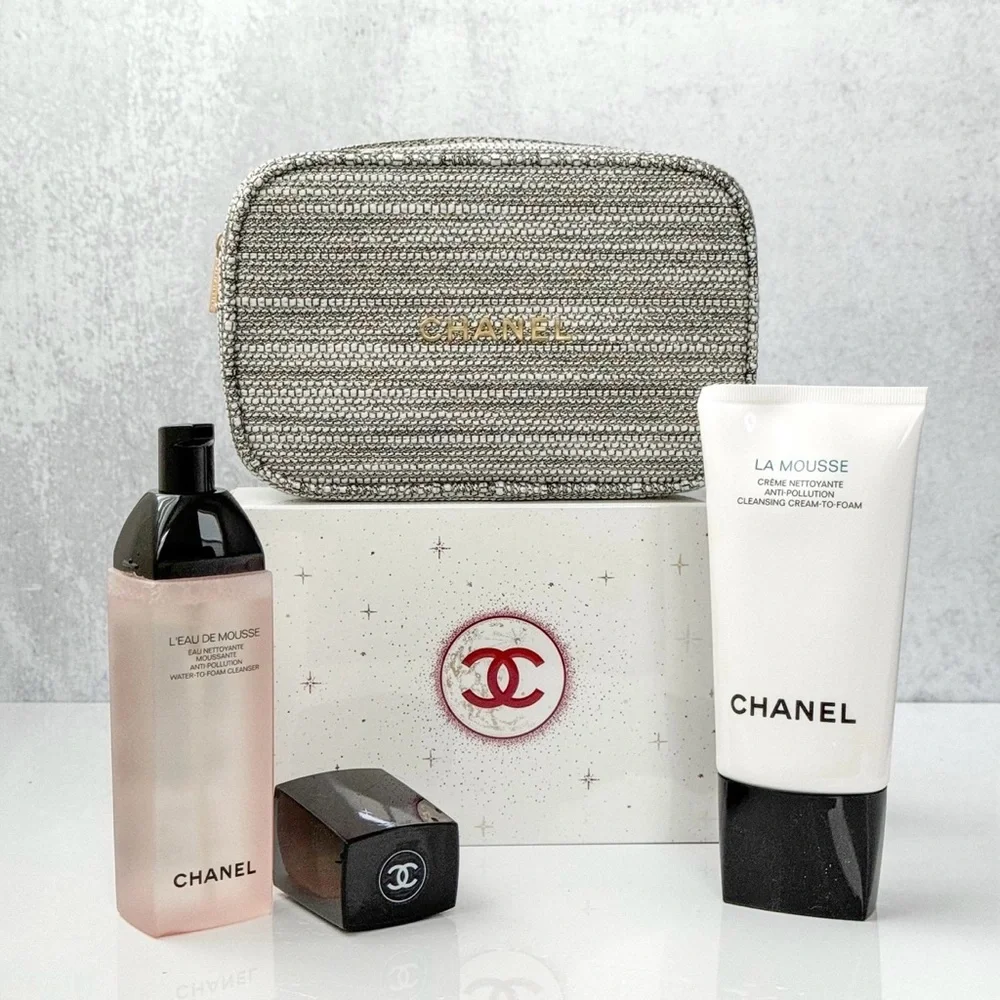 Chanel Skincare Set with Gold Pouch